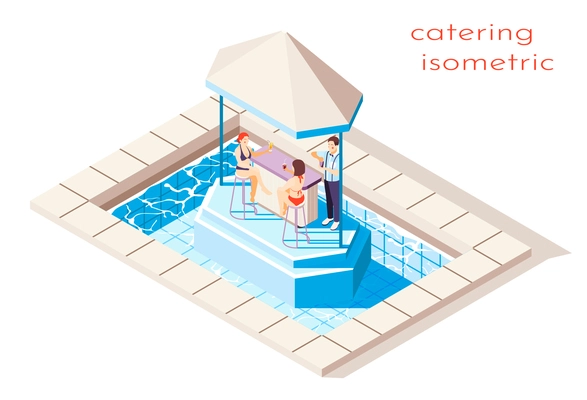 Catering in swimming pool concept isometric vector illustration