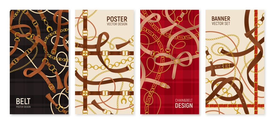Belt vertical banners set with chain realistic isolated vector illustration