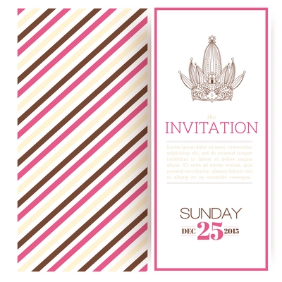 Striped princess invitation card template vector illustration