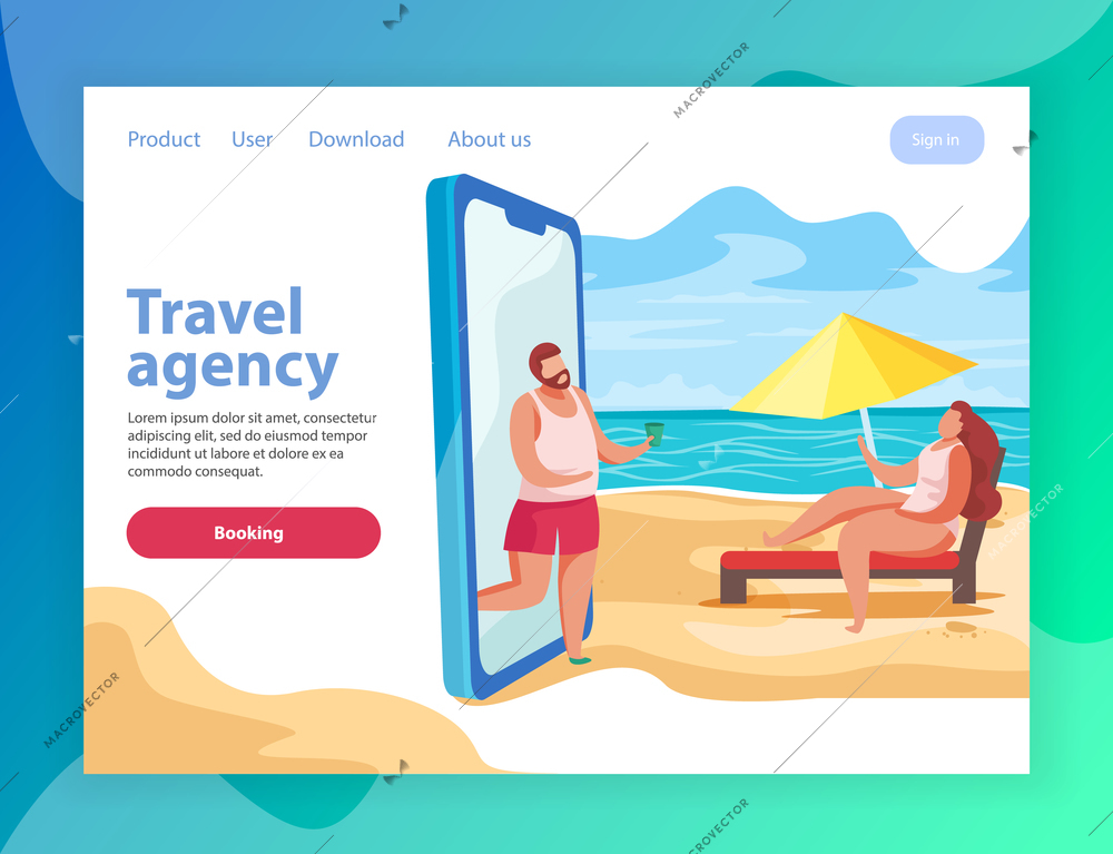 Summer party flat landing page website background with conceptual images of smartphone and links with text vector illustration
