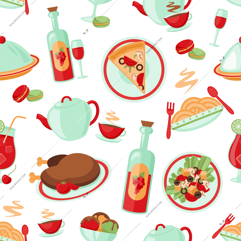 Restaurant food drink menu dishes seamless pattern vector illustration