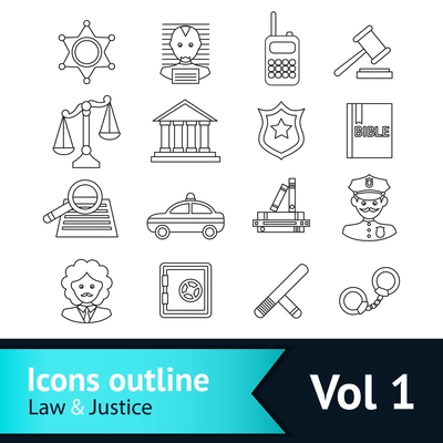 Law and justice business icons set of police court lawyer judge vector illustration