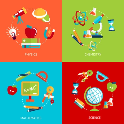 Business concept flat icons set of education physics chemistry mathematics and science infographic design elements vector illustration