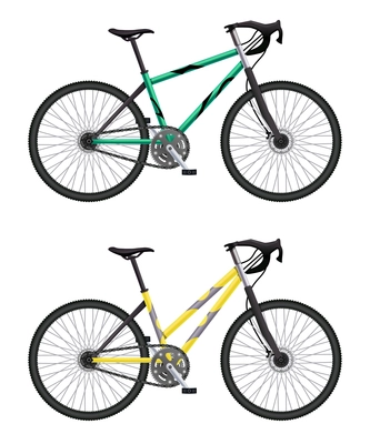 Realistic bicycle set with two different models of mtb hardtail bike isolated images on blank background vector illustration