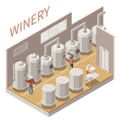 Isometric composition with wine production process on white background 3d vector illustration