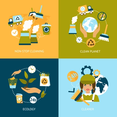 Business concept flat icons set of ecology non stop planet cleaning green elements infographic design elements vector illustration