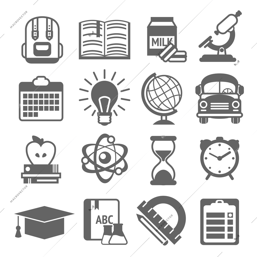 Education knowledge science college and school black and white icons set isolated vector illustration