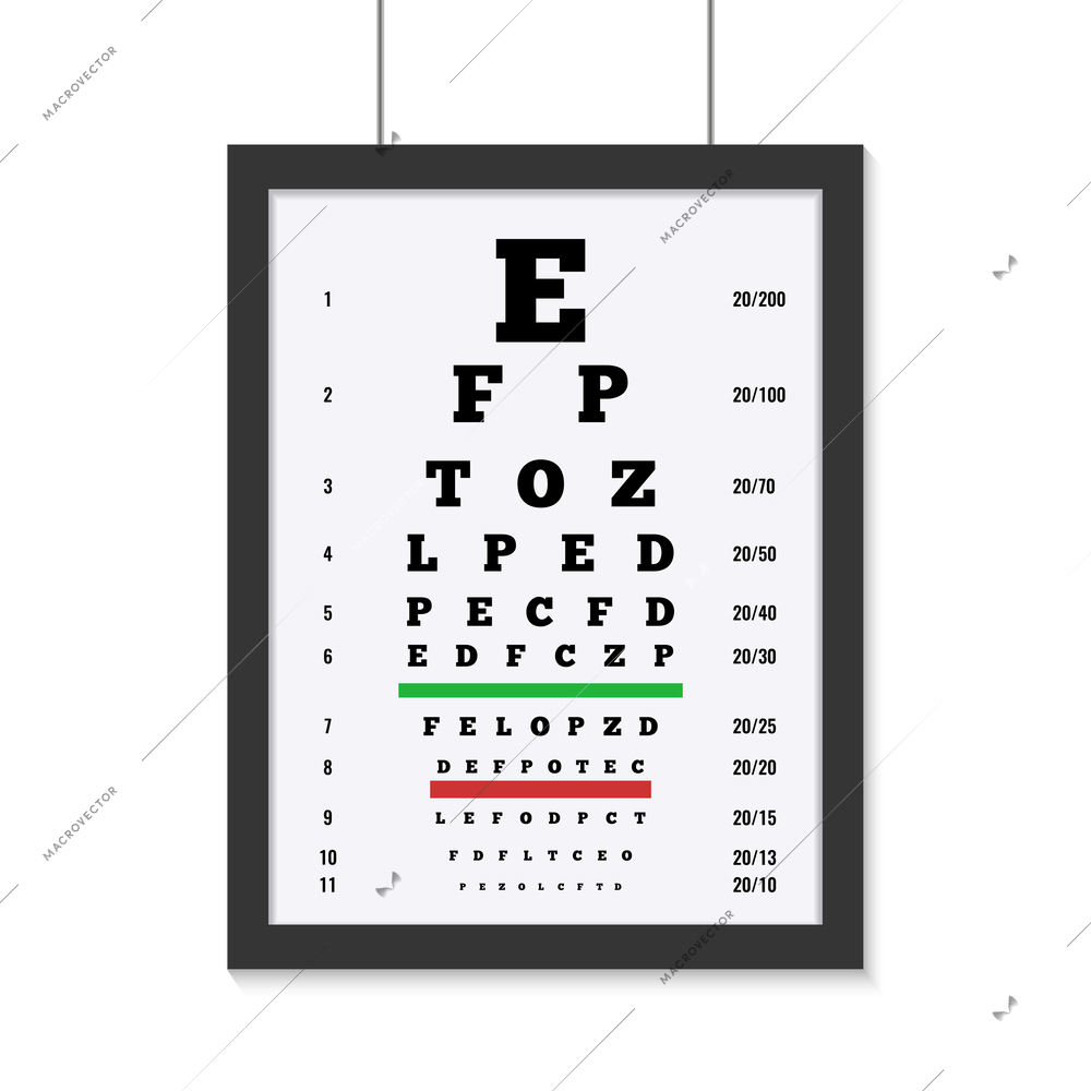 Eye care test placard with latin letters flat vector illustration