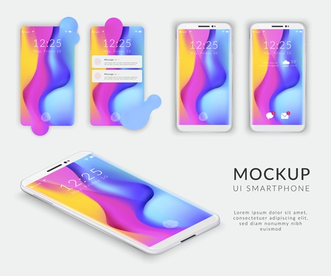 Realistic mobile phone smartphone user interface ui mockup set with isolated images of smartphones home screen vector illustration