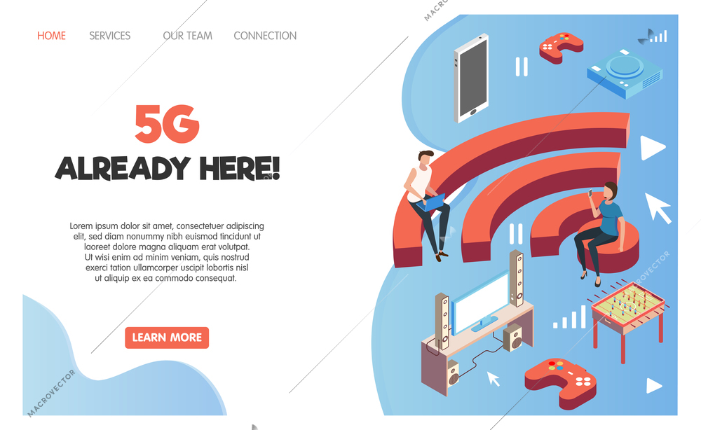 Recreation room isometric page design with wifi zone  symbols vector illustration