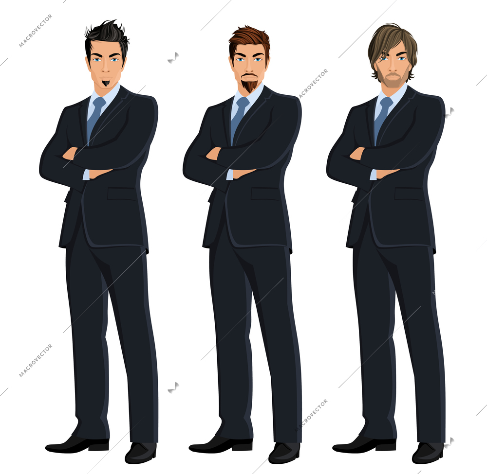 Set of full length body business man isolated on white background vector illustration