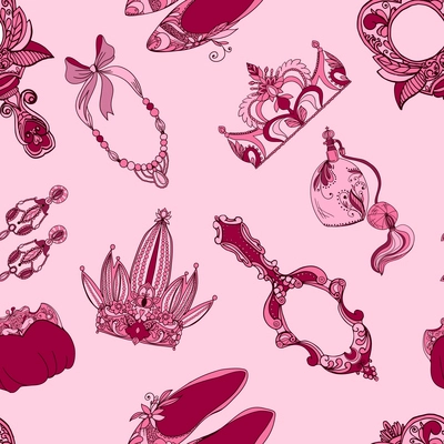 Seamless princess fashion accessories pattern vector illustration