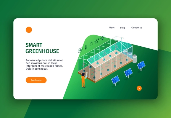 Isometric smart farm concept banner website landing page with clickable links text and image of greenhouse vector illustration