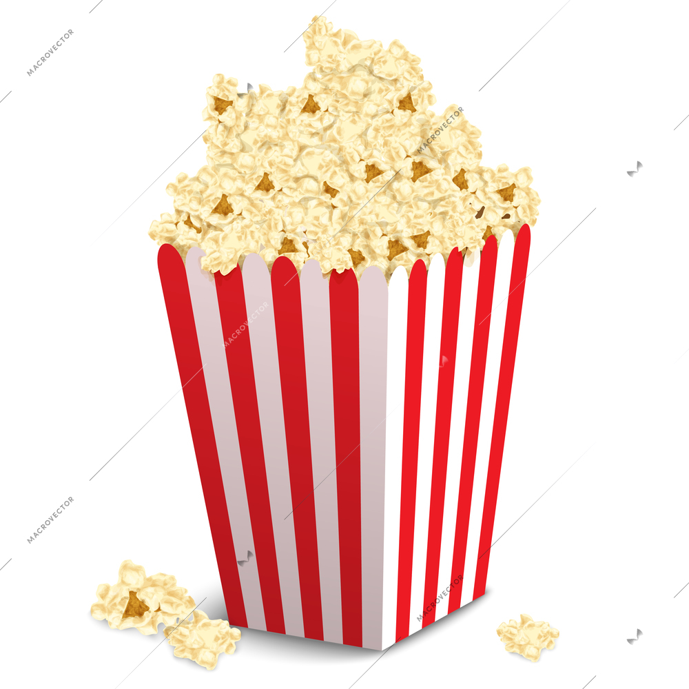 Realistic popcorn in paper box fast food isolated on white background vector illustration