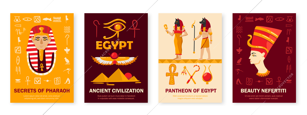 Ancient egypt civilization symbols culture 4 vertical banners set with pantheon pharaoh secrets nefertiti head vector illustration