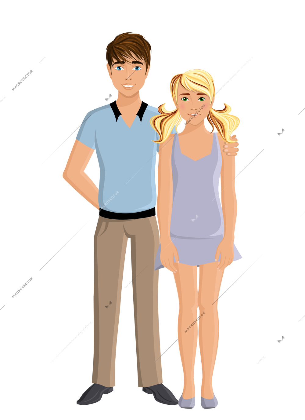 Brother and sister young kids teenagers portrait on white background vector illustration