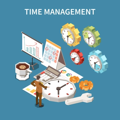 Time management schedule concept with deadline symbols isometric vector illustration