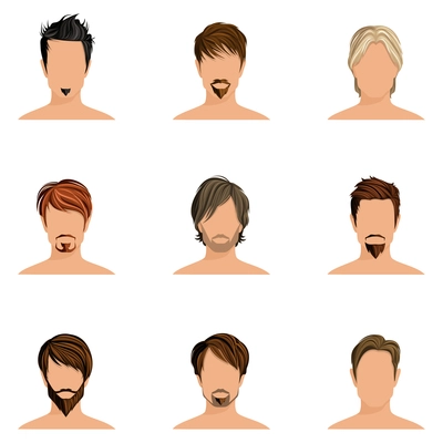 Handsome man male head avatars set with haircut styles isolated vector illustration