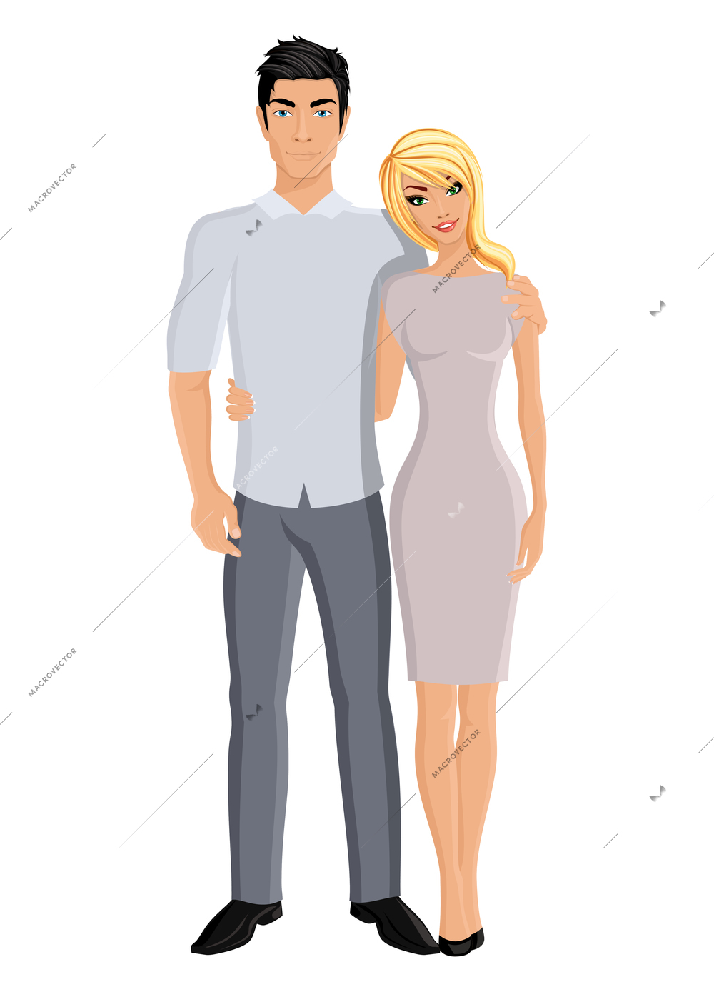 Happy family husband and wife married couple portrait on white background vector illustration.