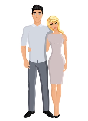 Happy family husband and wife married couple portrait on white background vector illustration.