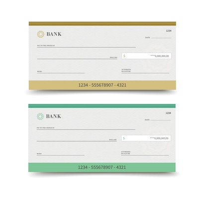 Realistic bank check set isolated on white background vector illustration