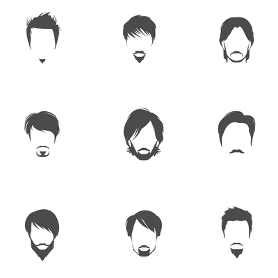 Handsome man male head silhouettes avatars set with haircut styles isolated vector illustration.