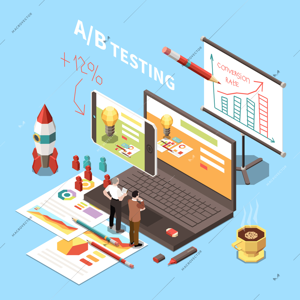 Conversion rate optimization concept with ab testing of websites process 3d vector illustration