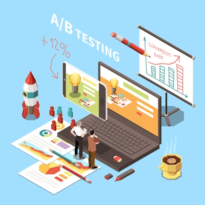 Conversion rate optimization concept with ab testing of websites process 3d vector illustration