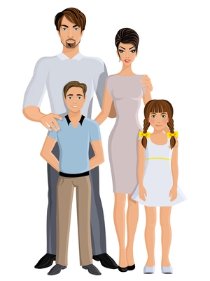 Happy family father mother daughter and son full length portrait vector illustration