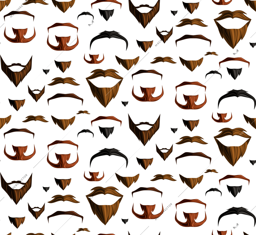 Mustache beard men seamless background in color glossy style vector illustration