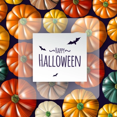 Happy halloween realistic seamless pattern with colorful pumpkins and text field vector illustration