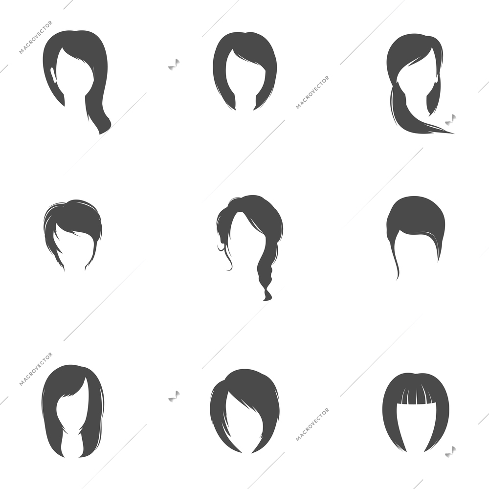 Girl head silhouettes hair style icons set isolated vector illustration