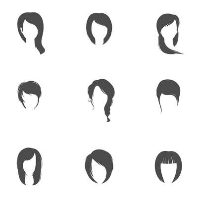 Girl head silhouettes hair style icons set isolated vector illustration