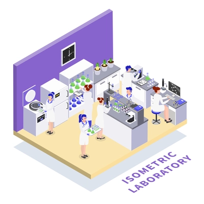 Bio engineering laboratory genetic dna manipulation scientific research gmo plants animals food creation isometric composition vector illustration