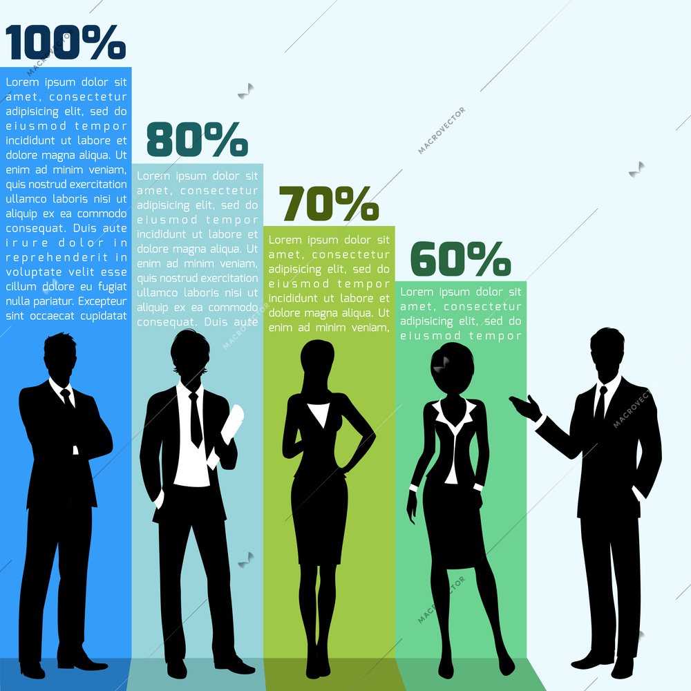 Business people team growth infographic with color vertical line vector illustration