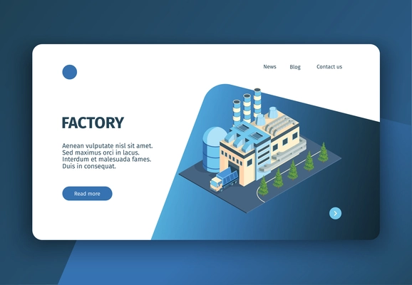 Isometric industrial plant factory concept banner website landing page with editable text clickable links and buttons vector illustration