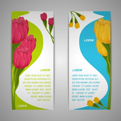 Realistic blossoming tulip flowers vertical banners set isolated vector illustration