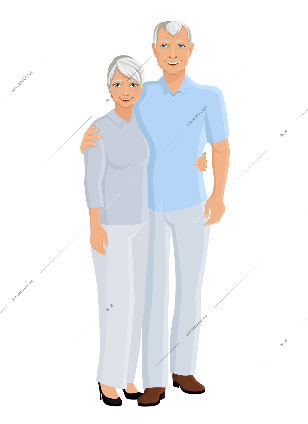 Old senior people family couple full length portrait vector illustration