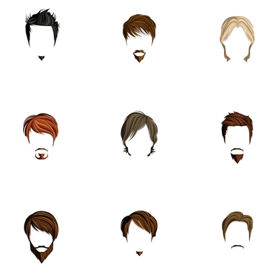 Handsome attractive man male head colored silhouettes avatars set with haircut styles isolated vector illustration