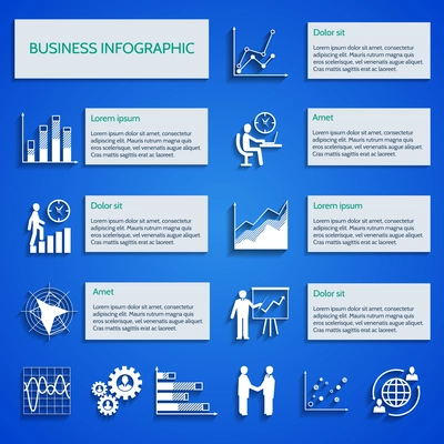 Business infographic with report elements charts icons set vector illustration