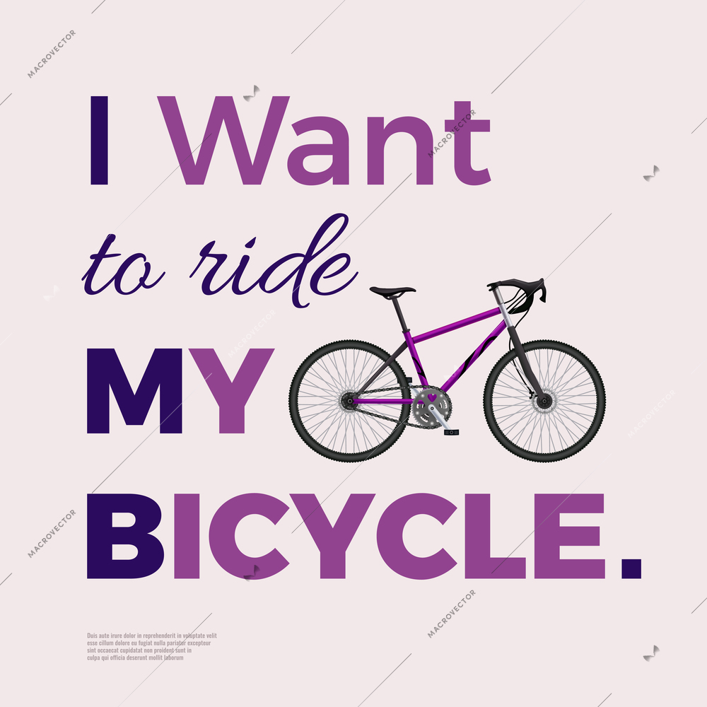 Realistic bicycle parts background with composition of colourful text and realistic image of mtb hardtail bike vector illustration