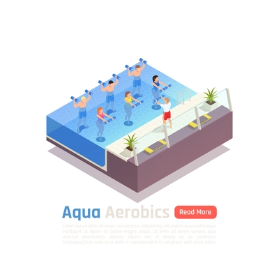 Water aerobics low impact intense workout with weights isometric composition with group aqua training class vector composition