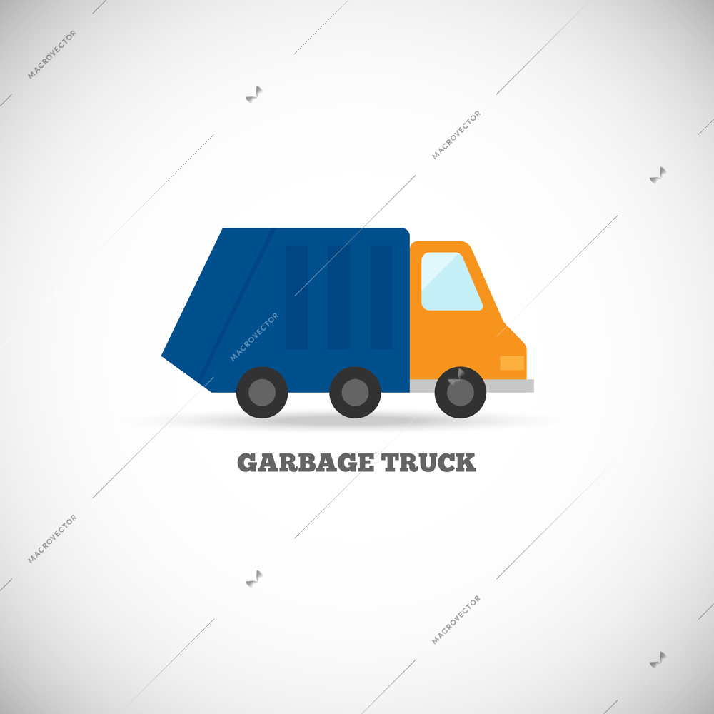 Garbage truck with trash green rubbish recycling symbol icon isolated on white background vector illustration