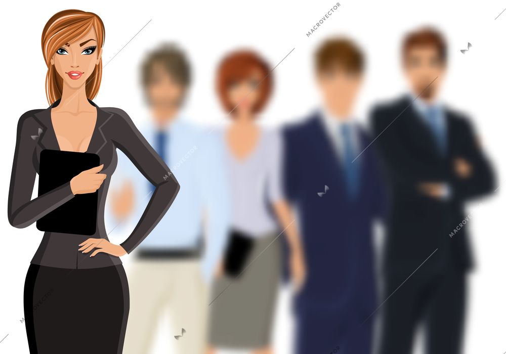 Group of people busines woman with team isolated on white vector illustration