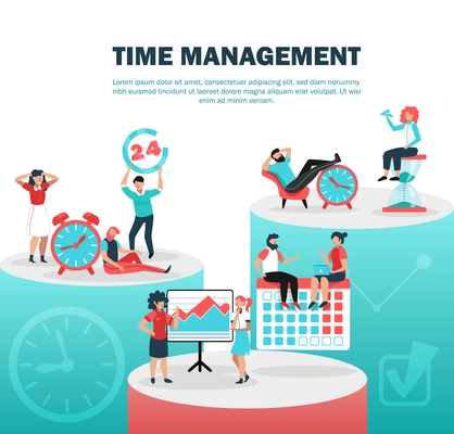 Successful time management concept flat composition with setting time limits break between tasks planning ahead vector illustration