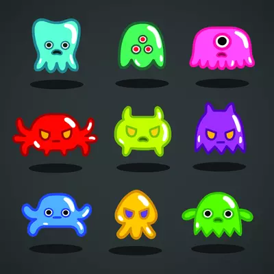 Funny game monsters collection for design vector illustration