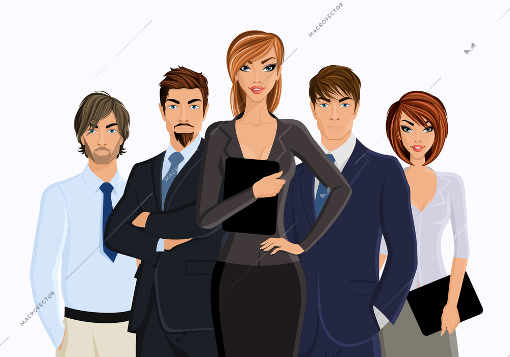 Group of business people busines woman with team isolated on white vector illustration