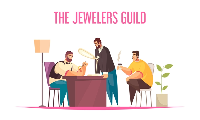 Jeweller concept with gemstones and estimation symbols flat vector illustration