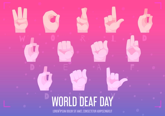 World deaf day poster with hand alphabet symbols flat  vector illustration