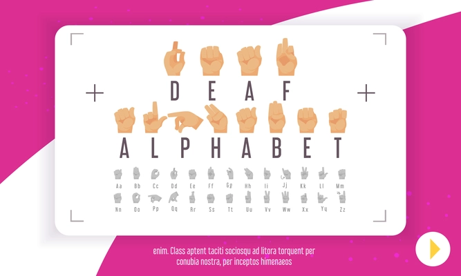 Deaf alphabet poster with hand language symbols flat vector illustration